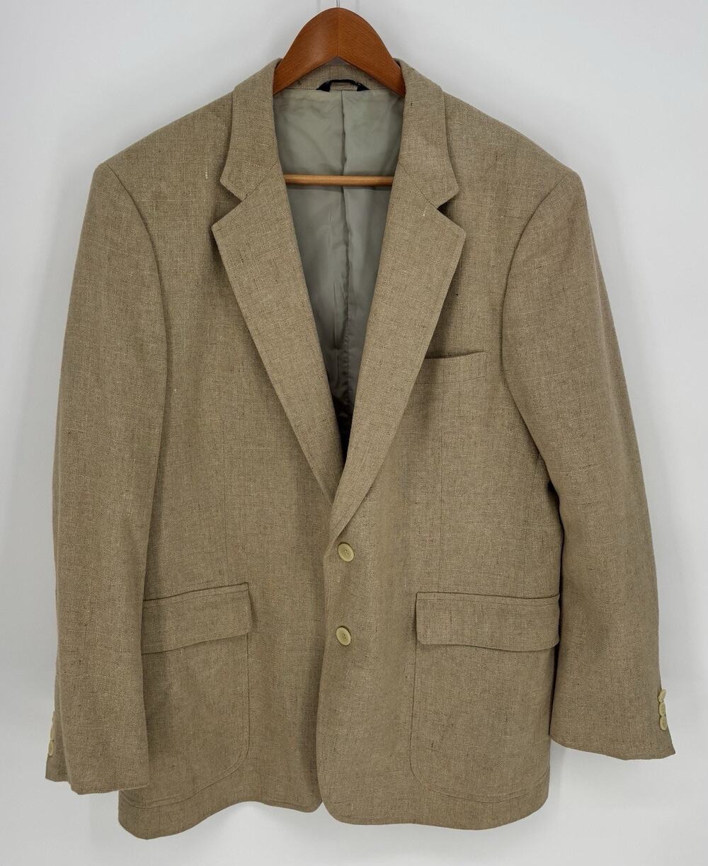 Vintage Jordache Mens Linen Blend Sport Coat Blazer Beige Tan 42R USA Preppy